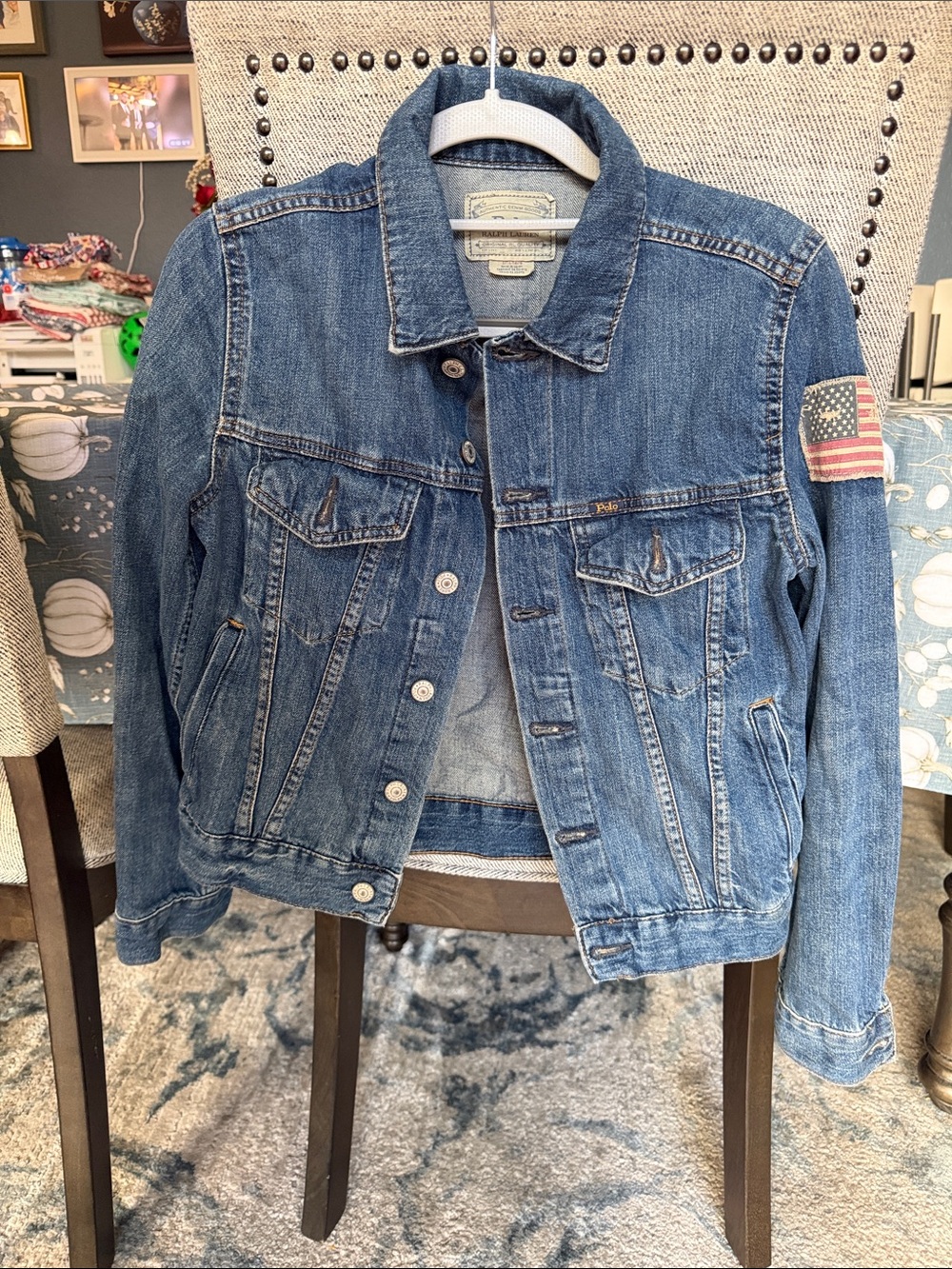 Ralph Lauren Blue Denim Jacket with American Flag Patch